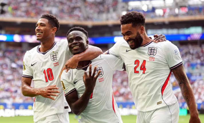 Saka hat-trick secures England win over France
